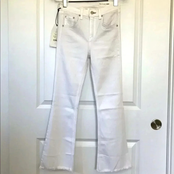 NWT! RAG & BONE Mid-Rise Cropped Flare-Leg Jeans in Bright White - Picture 10 of 15